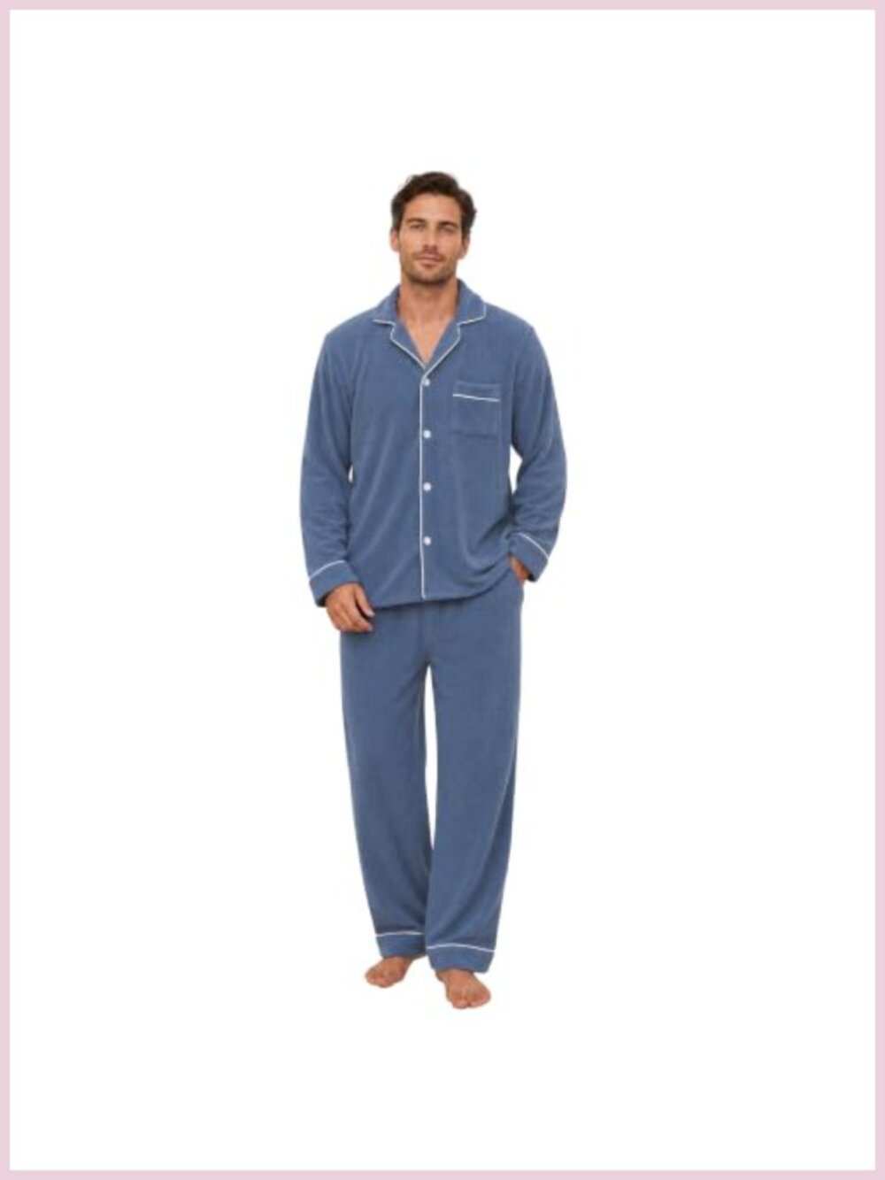 Mens Fleece Pajama Set Soft Warm Long Sleeve Sleepwear Loungewear